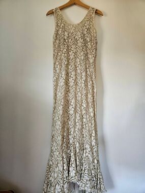 Sara Mique New York Floral Lace Mermaid Maxi Dress M Champagne Boho Fairy